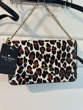 kate spade Leopard Print Crossbody with Gold Chain - Brown/Black/White - NWT